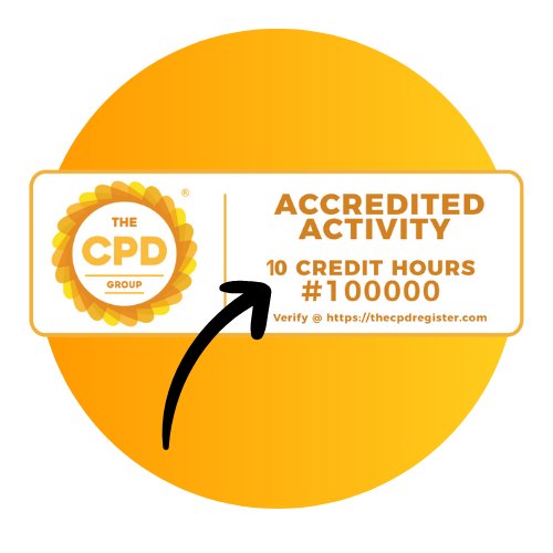 Accredited activity logo with arrow pointing.
